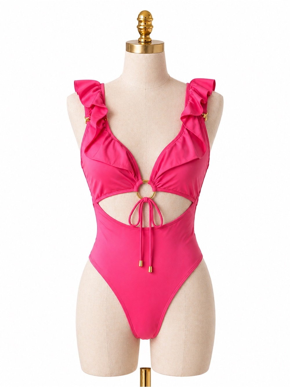 kate spade Hot Pink Ruffle Ring-Front One-Piece Swimsuit